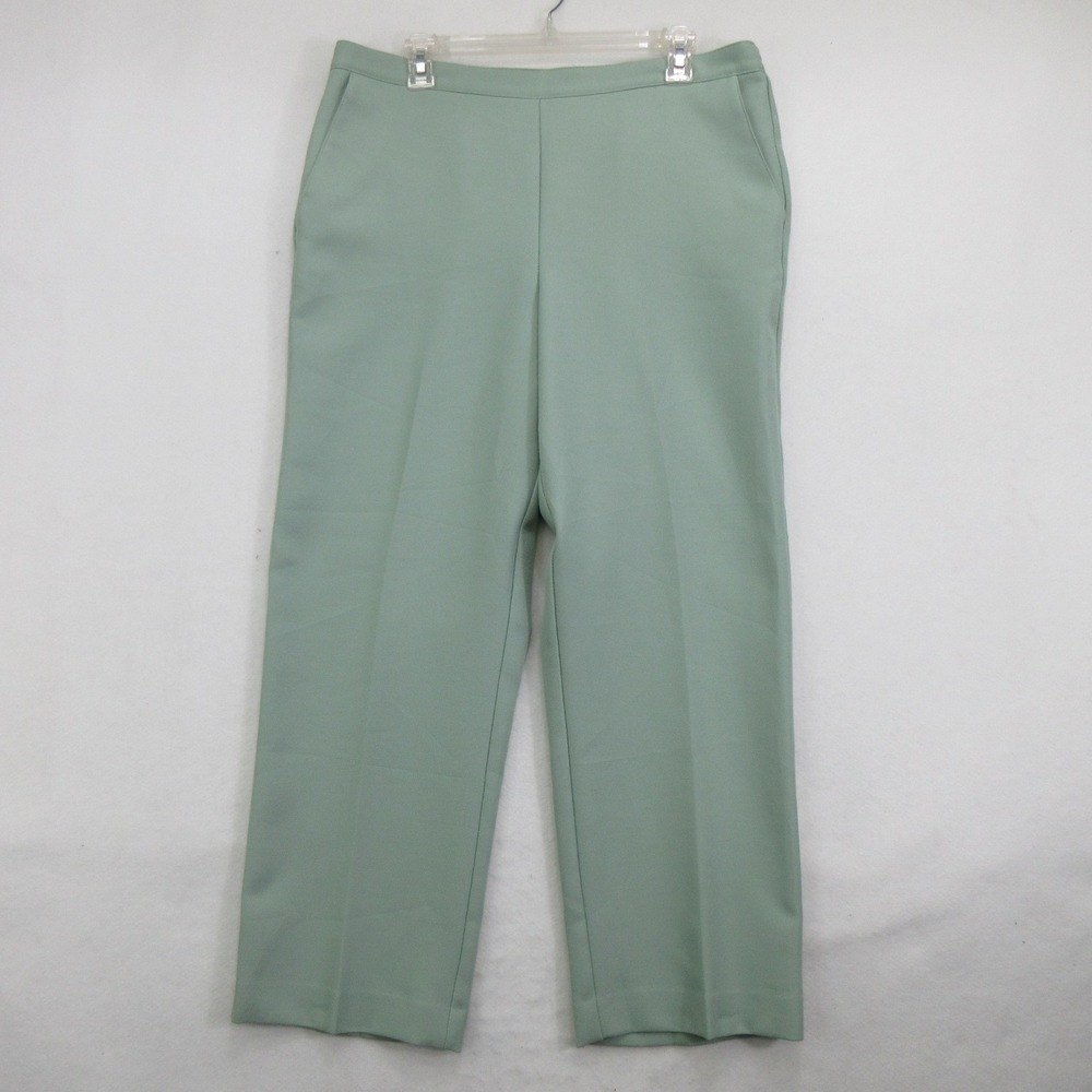 Alfred Dunner Women's Dress Pants Size 14 Sage Green Elastic Waist Straight Leg